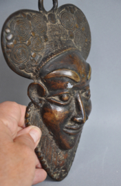 West African Bronze Mask with Spiral Motifs - 21 cm