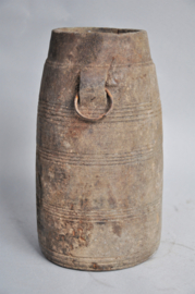 Wooden yak butter pot with metal rings, Nepal, 2nd half 20th century