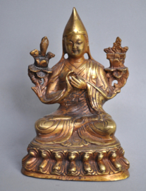 Vuurverguld bronzen beeld van een Tibetaanse lama, Gelugpa, Nepal