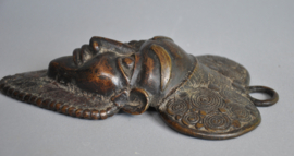 West African Bronze Mask with Spiral Motifs - 21 cm