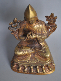 Vuurverguld bronzen beeld van een Tibetaanse lama, Gelugpa, Nepal