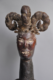Ekoi Hoofdmasker - Antilopenleer & Hout - Grens Nigeria/Kameroen