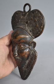 West African Bronze Mask with Spiral Motifs - 21 cm