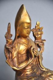 Vuurverguld bronzen beeld van een Tibetaanse lama, Gelugpa, Nepal