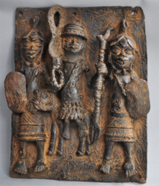 Large bronze "Plaque Benin" with 3 warriors, Benin City region, Nigeria, 21st century