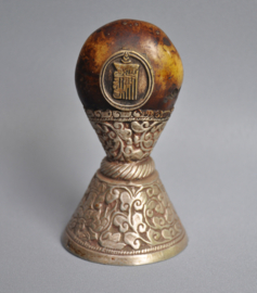 Tibetaanse Handstempel met Kálachakra & Oneindige Knoop - Nepal - 11,5 cm