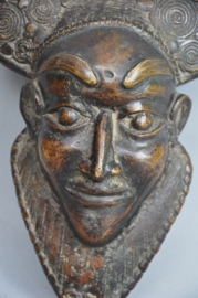 West African Bronze Mask with Spiral Motifs - 21 cm