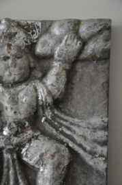 Authentic Marble Hanuman Panel with Silver Leaf - Unique Temple Plate from India