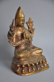 Vuurverguld bronzen beeld van een Tibetaanse lama, Gelugpa, Nepal