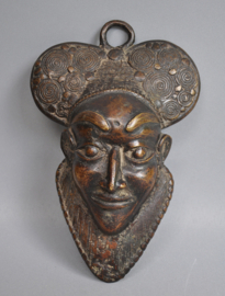 West African Bronze Mask with Spiral Motifs - 21 cm