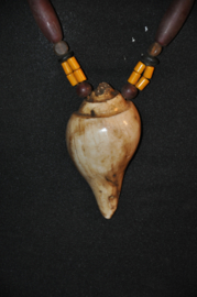 Etnische halsketting met puntschelpen en glaskralen; NAGA stam, India