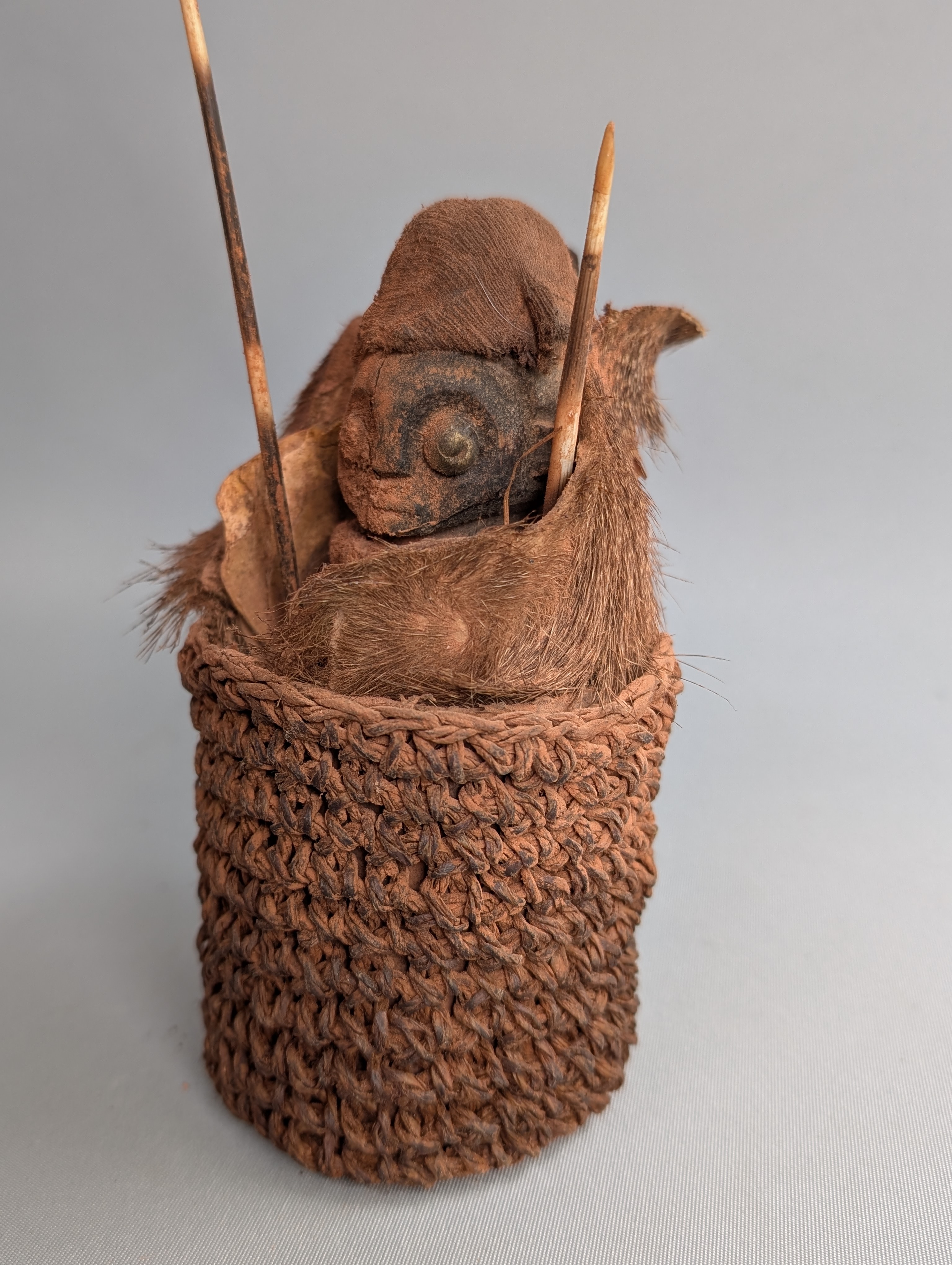 Rare fetish basket from the KUSU or Luba spectrum, DR Congo.