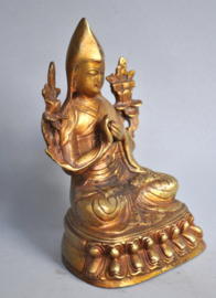 Vuurverguld bronzen beeld van een Tibetaanse lama, Gelugpa, Nepal