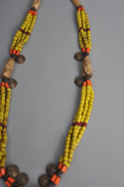 Tibetaanse halsketting - glaspasta kralen, schelp, brons- Nepal