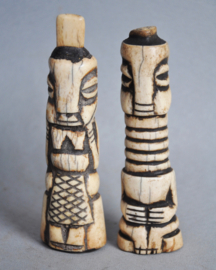 Set of married couple luck figurines of hippopotamus bone, BAMILEKE, Cameroon
