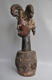 Ekoi Hoofdmasker - Antilopenleer & Hout - Grens Nigeria/Kameroen