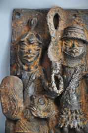 Large bronze "Plaque Benin" with 3 warriors, Benin City region, Nigeria, 21st century