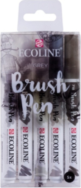 Brush pen Ecoline set - Kleuren Grijs - 5 stuks