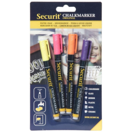Krijtstift roze, oranje, geel, paars set 4 st (4xSmall 1-2mm) - Securit liquid chalkmarker tropical