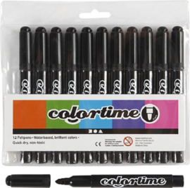 Stiften Zwart Colortime - Lijndikte: 5 mm - Watebasis - 12 stuks