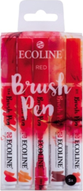 Brush pen Ecoline set - Kleuren Rood - 5 stuks