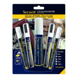 Krijtstift wit set 5 stuks (1xL, 2xM, 2xS) - Securit liquid chalkmarker white