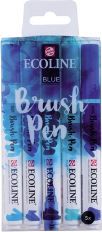 Brush pen Ecoline set - Kleuren Blauw - 5 stuks