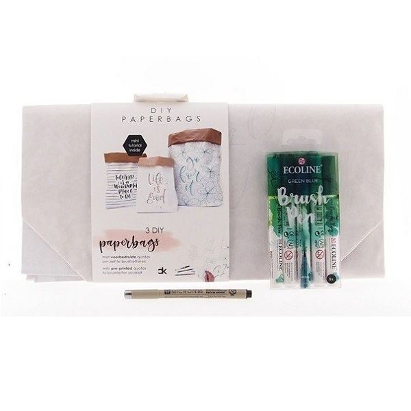 DIY pakket Brush lettering / Handlettering paperbags - Blue Green