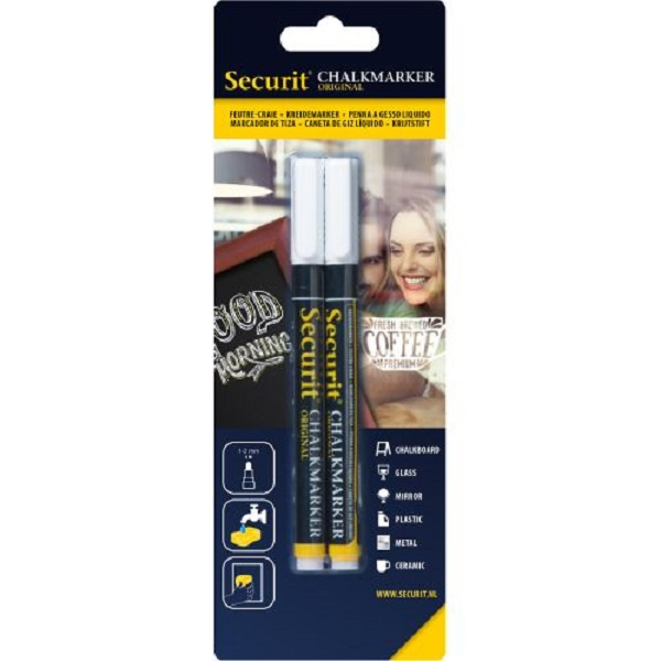 Krijtstift wit set 2 stuks (2xSmall 1-2mm) - Securit liquid chalkmarker white