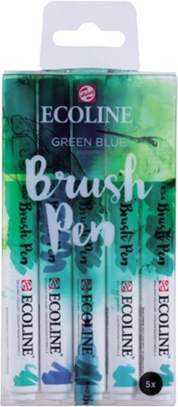 Brush pen Ecoline set - Kleuren Green Blue - 5 stuks