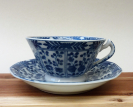 Blue white Kangxi style Chinoiserie teacup with saucer