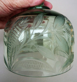 Antique glass lidded butter dish with etched floral decoration