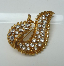 Gold tone Paisley rhinestones brooch