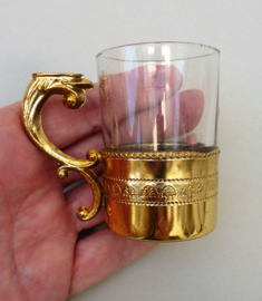 A pair of Bologna glass and gold plated metal espresso cups