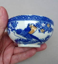 Japanse Meiji blauw wit transferware porseleinen kop en schotels