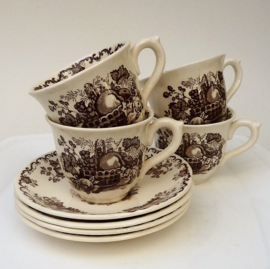 Mason's Fruit Basket plain Brown demitasse cups with saucers