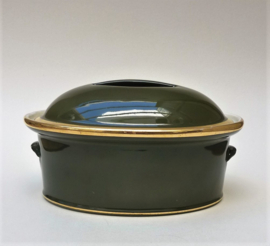 Pillivuyt bistroware porcelain tureen green with gold