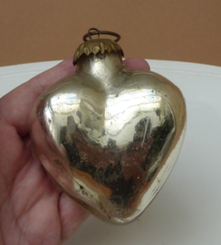 A pair of mercury glass Heart Kugel Christmas ornaments