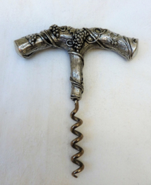 Vintage silver plated handled direct pull corkscrew with vine decoration