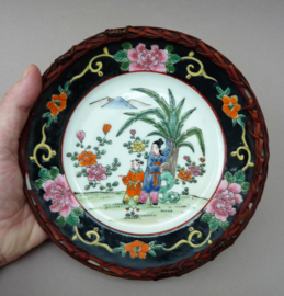 Yamatoku Japan plate in ratan frame