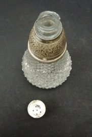 Vintage pressed glass hobnail salt and pepper shakers with silver plated cap