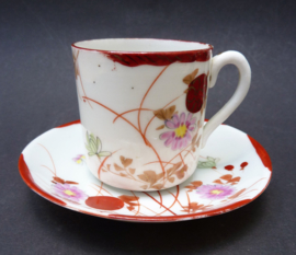 Japanese Taisho Kutani ware porcelain demitasse cup with saucer