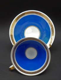 Mid Century royal blue and gold tea cup with saucer