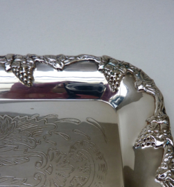 Silver plated rectangular tray with engraved vine decoration