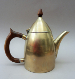 Art Deco worn silver plated teapot with wooden handle