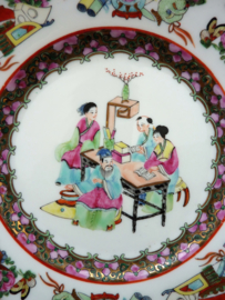 Chinese 1950s Rose Mandarin porcelain plate Scholars