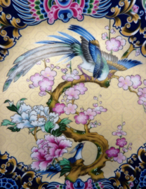 Achtkantig porseleinen bord paradijsvogels