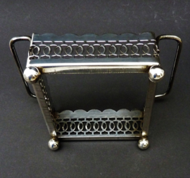 English pressed glass square dish in silver plated frame