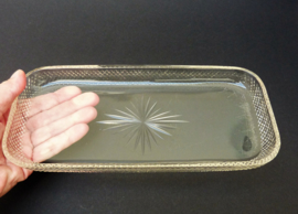 Antique rectangular cut glass tray with diamond pattern