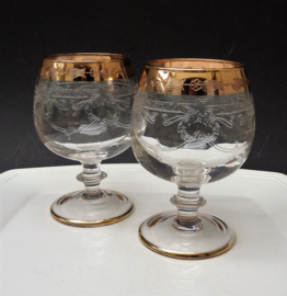 Murano gegraveerde cognac glazen met gouden band
